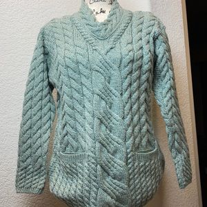 Carraigdonn Mint Green Cable Knit Merino Wool Sweater A55